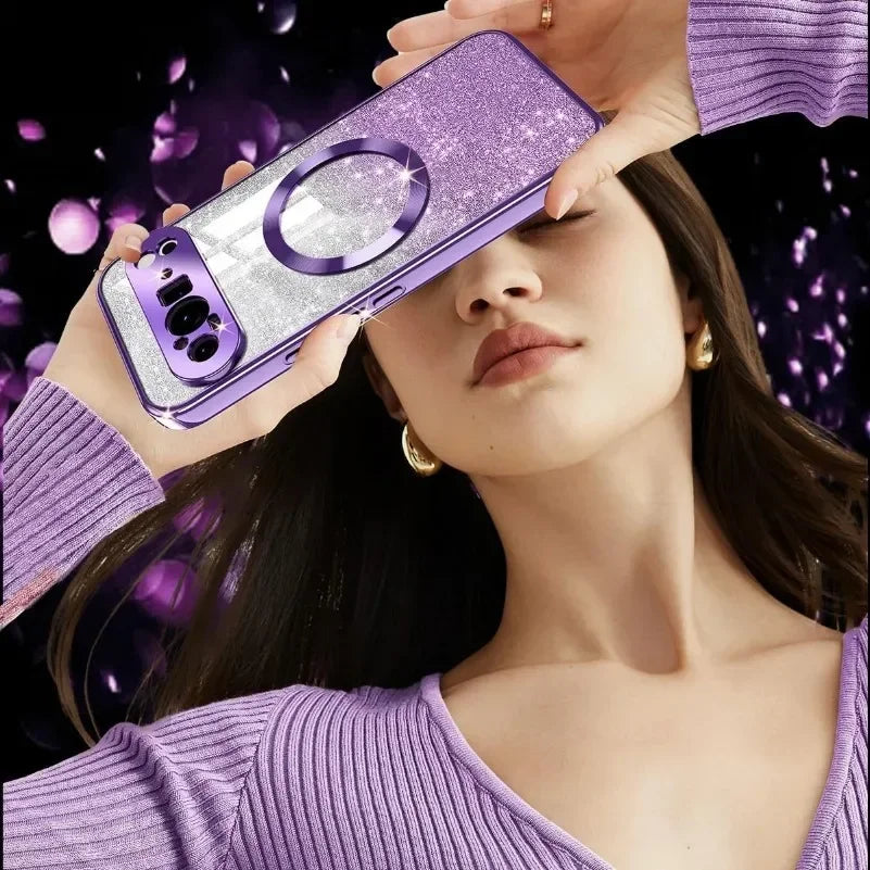 Luxury Electroplate Gradient Glitter Soft Phone Case for Google Pixel 9 Pro XL 8 8A Magnetic Charge Shockproof Protection Cover