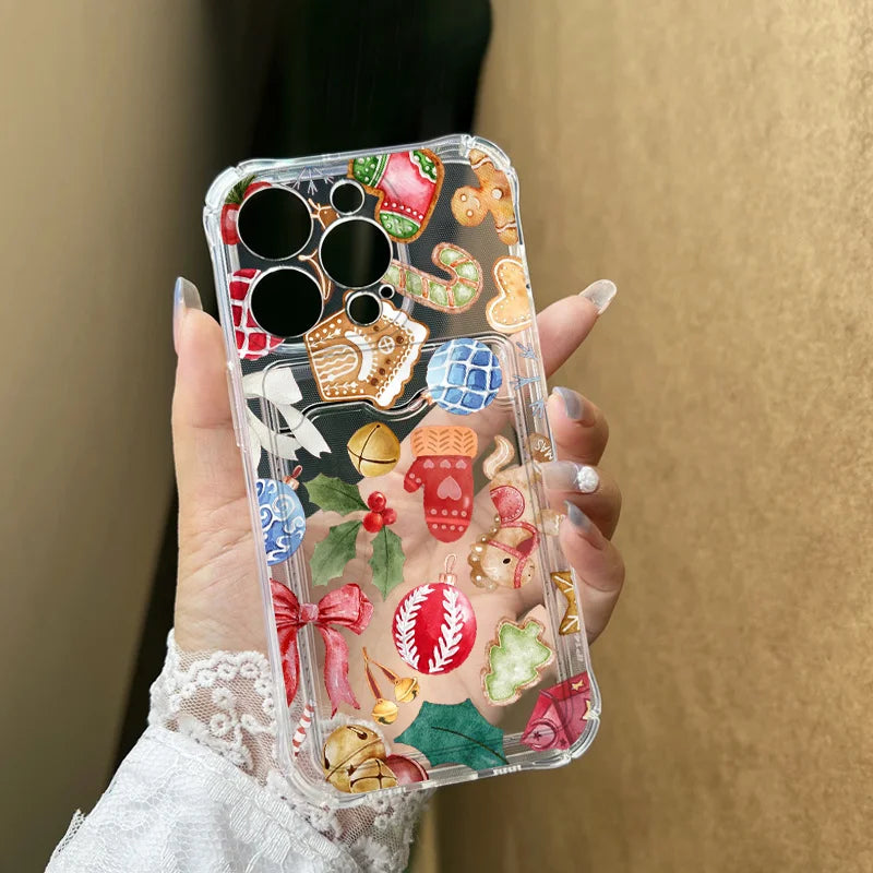 Cartoon New Year Christmas Santa Clear Phone Case for Samsung Galaxy S25 Ultra S24 FE S23 S22 S21 S20 Plus Wallet Card Bag Cover