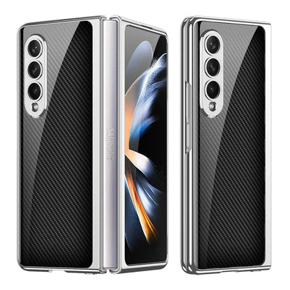 Luxury Plating Frame Case For Samsung Galaxy Z Fold 4 5G Painted Pattern Tempered Glass Hard Cover For Galaxy Z Fold5 4 3 Case
