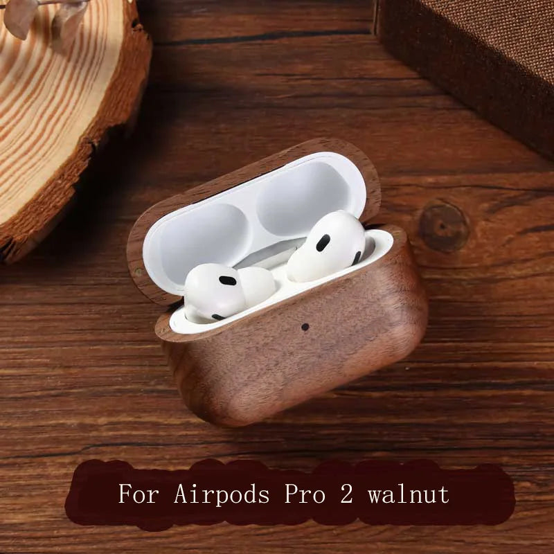 Solid Wood Headphone Case For Airpods 1 2 3 4 Pro 2 Wrieless Bluetooth Earphone Protective Cover with Lanyard Headphone Bag