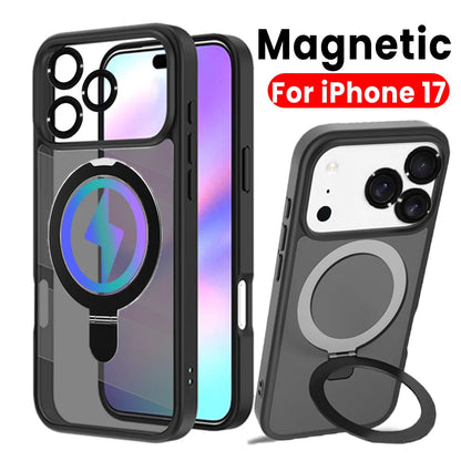 Matte Magnetic Phone Case with Finger Ring Stand for IPhone 17 Pro Max 17Air Hard PC Back Cover Holder for Magsafe Charge Cases