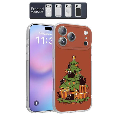 Merry Christmas Tree Cat Phone Case For iPhone 17,16,15,14,13,12,11,Pro,Max,Plus,E,Air,Mini Magnetic Magsafe Frosted Clear