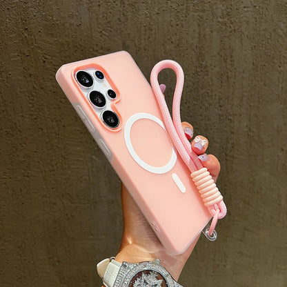 Candy Color Matte For Magsafe Lanyard Soft Phone Case For Samsung Galaxy S24 FE S25Edge S22 S23 FE Plus S25 Ultra Magnetic Cover
