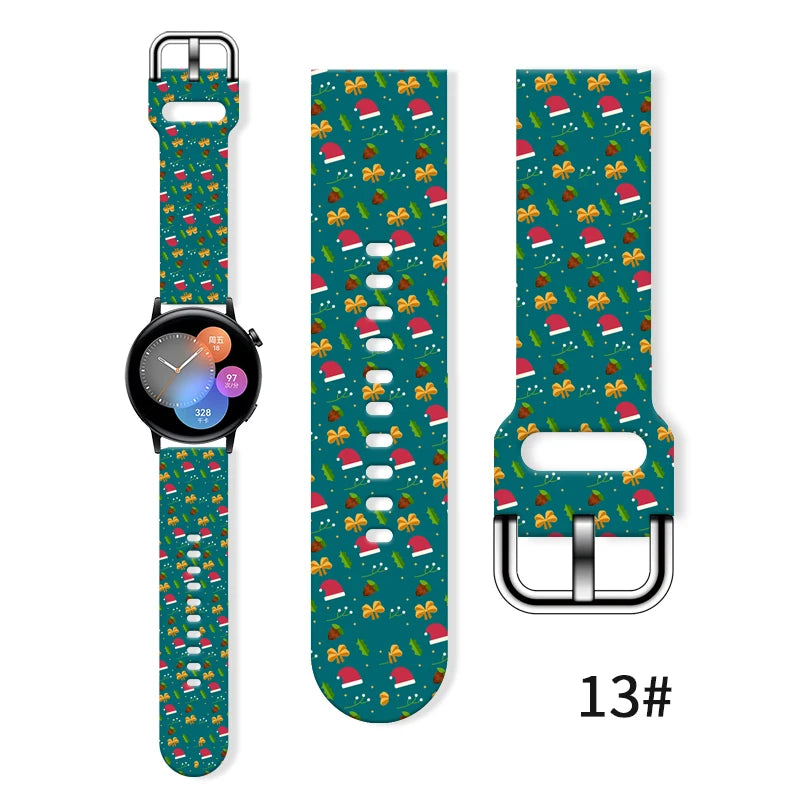 20MM Christmas Series 4 Printed strap for Samsung Galaxy Watch 7/6 40mm 44mm Band Replaceable Bracelet for Xiaomi Huawei Watch