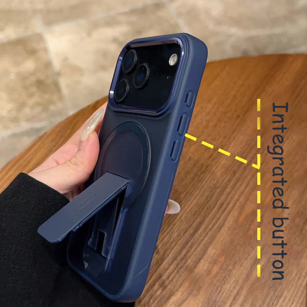 Luxury For Magsafe Phone Case For iPhone 17 Air Pro Max Magnetic Wireless Charge Folding Stand Holder Matte Cover