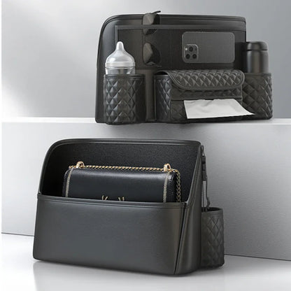 Leather Car Seat Middle Hanger Storage Bag Luxury Auto Handbag Holder Between Seats Tissue Water Cup Pockets Stowing Tidying