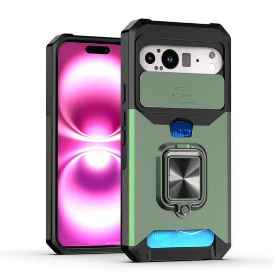Slide Camera Protection Magnetic Phone Case For Google Pixel 10 9 8 8A Pro XL 7A 7 6 6A 5 5A Luxury Push Card Folding Ring Stand