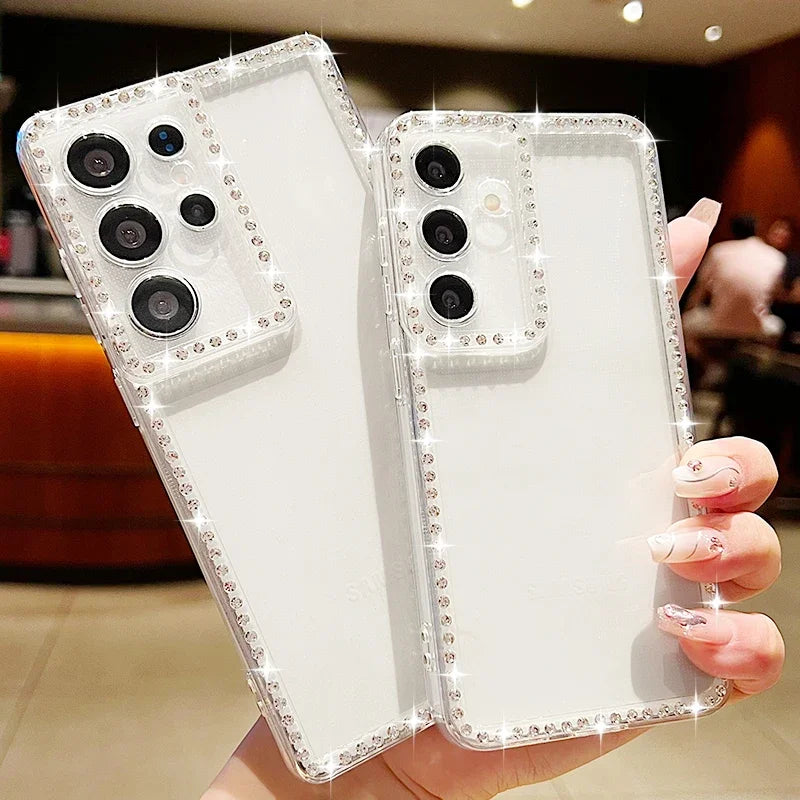 Diamond Clear TPU Phone Case For Samsung Galaxy A56 A17 A55 A54 A36 A35 A15 A16 A25 5G S25 Edge S24 S22 Ultra S23 FE Soft Cover