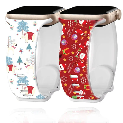 Christmas Silicone Print Band for Apple Watch 44mm 45mm 41mm 49mm 42mm 46mm Strap Bracelet for iWatch Series 10/9/8/7/SE/6/5/4