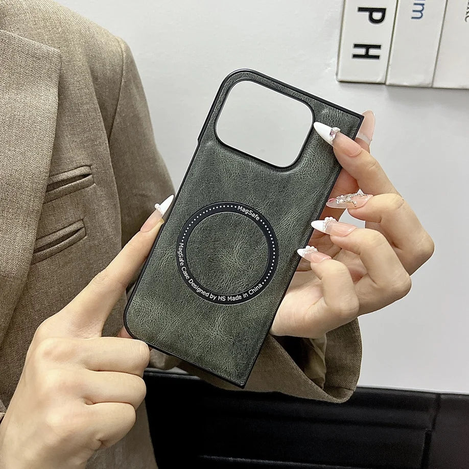 Business Leather Magsafe Case For Google Pixel 9 Pro Fold Wireless Charging Skin Feeling Soft Shockroof Luxury Phone Cover