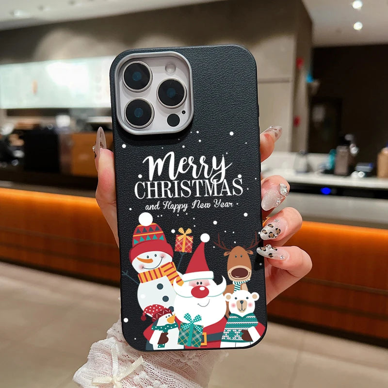 Merry Christmas Magnetic Leather Case For iPhone 16 15 Pro Max 14 Plus 13 12 11 Pro For MagSafe Wireless Charging Soft TPU Cover