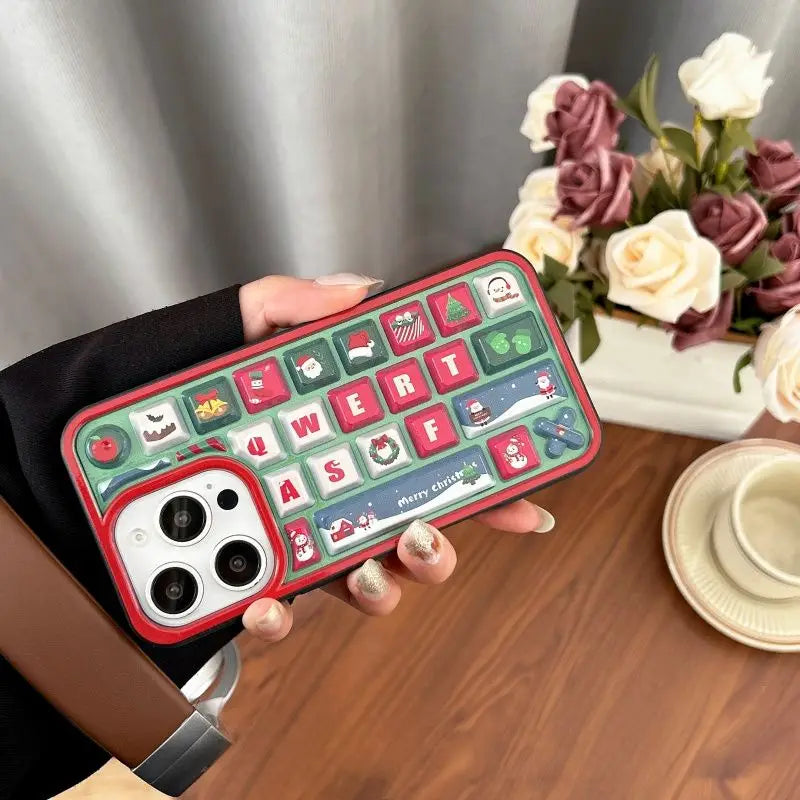 Cartoon Santa Claus Bell Christmas Tree Case Compatible for IPhone 16 13 11 15 12 14 Pro Max 16 12 15 13 Pro 3D Keyboard Cover