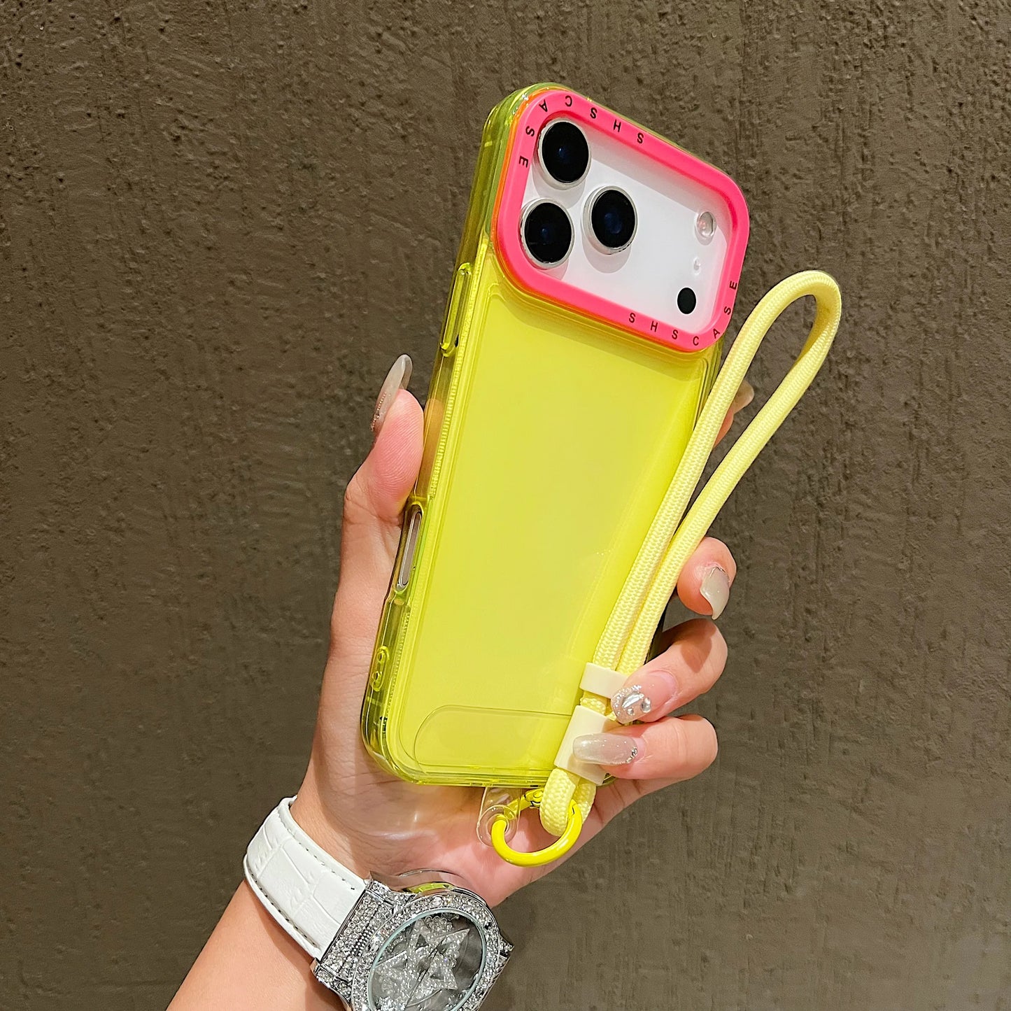 Luxury Shockproof Armor Clear Case for iPhone 17 Air 16 15 14 Plus 13 12 11 Pro Max XR XS 8 Hit Color Wrist Strap Lanyard Cover