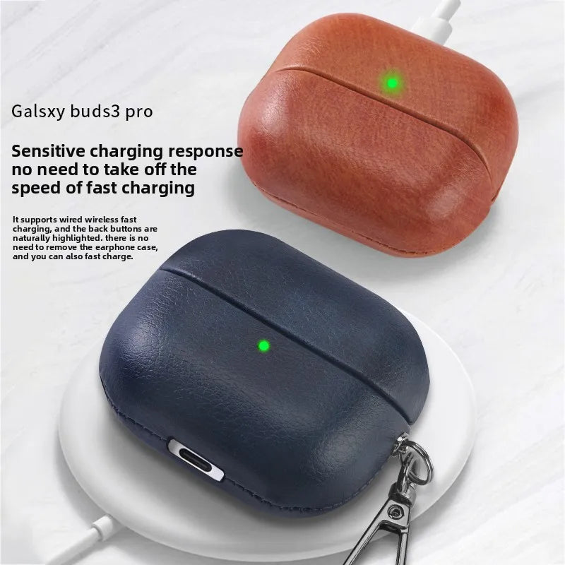 Luxury Oil Skin+PC Case For Samsung Galaxy Buds3 Earphone Shockproof Cover For Buds 3 Pro Protective Sleeve With keychain