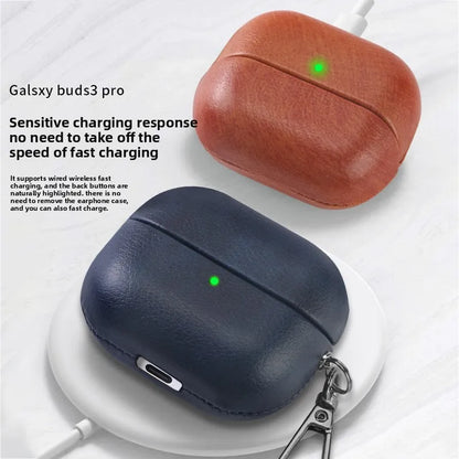Luxury Oil Skin+PC Case For Samsung Galaxy Buds3 Earphone Shockproof Cover For Buds 3 Pro Protective Sleeve With keychain