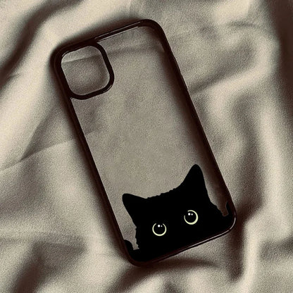Phone Case For Xiaomi Redmi 14C 13C 12C 4G Poco X6 X5 Pro Redmi Note 14 13 12 11 Pro Plus 5G Clear Cute Black Cat Pattern Cover