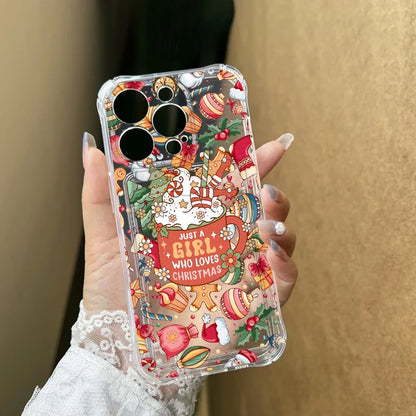 Cartoon New Year Christmas Santa Clear Phone Case for Samsung Galaxy S25 Ultra S24 FE S23 S22 S21 S20 Plus Wallet Card Bag Cover