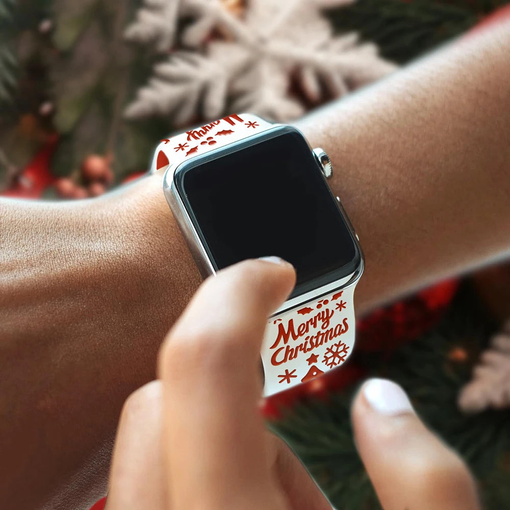 New design Christmas Band for Apple Watch Ultra 3/2/1/ Series 11/10/9/8/7/6/5/SE Engraved silicone 40/41/42/44/45/46/49mm strap