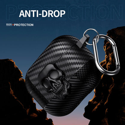 New Earphone Protector Case For Airpods Pro 2 3 4 ANC Cover With Carabiner Rotating Skull Secure Lock Clip Headphone Cases Funda