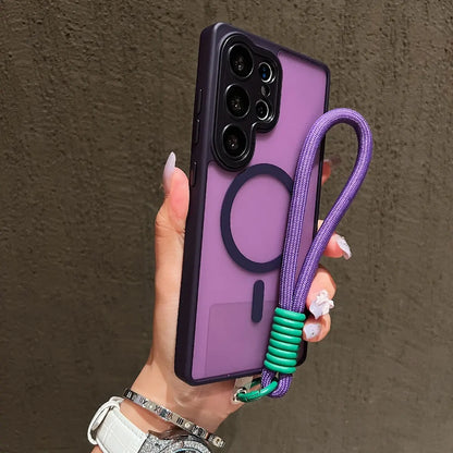 New Matte Translucent With Lanyard Shockproof Magnetic Cover for Samsung Galaxy S25 Edge S24 S23 Ultra Plus S24FE Magsafe Case