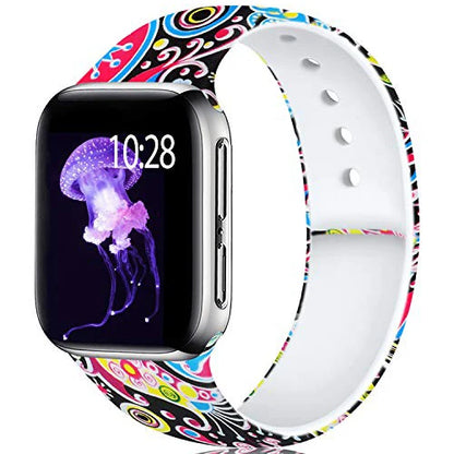 YAYUU Sport Band for Apple Watch Bands 40mm 41mm 44mm 45mm Floral Silicone Printed Pattern Straps for iWatch Series 7 6 5 4 3 SE