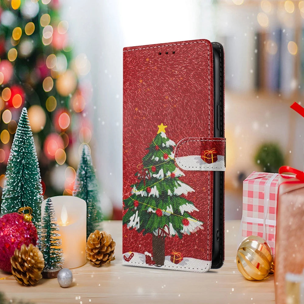 Christmas Phone Case for Funda iPhone 17 16 15 14 13 12 11 Pro Max 17 Air 16E 15 Plus 7 8 Cases Flip Leather Wallet Back Cover