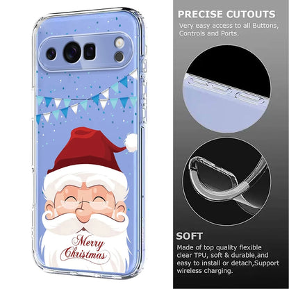 Transparent Phone Case For Google Pixel 10 9 9A Pro XL Pixel 10Pro 9Pro XL Silicone Protective Cover Back-Christmas Tree Snowman