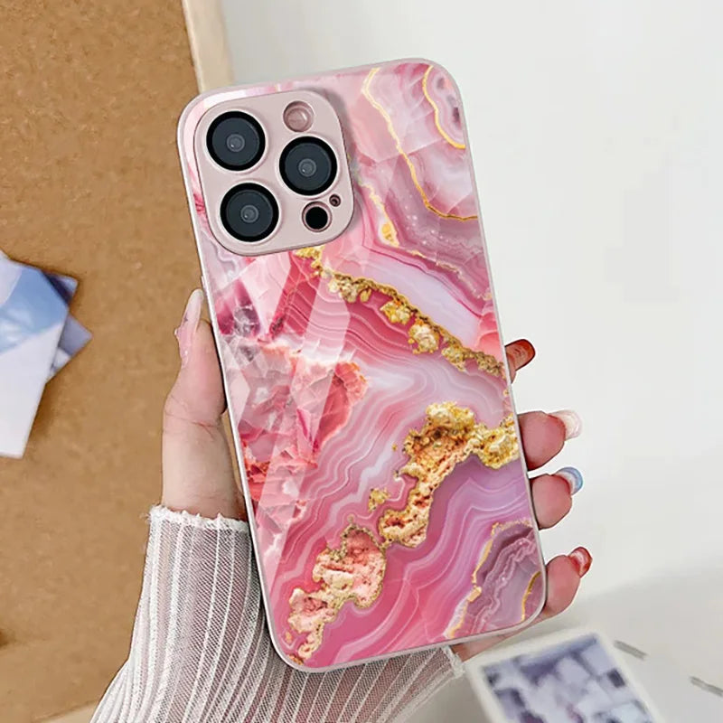 Marble Pattern Phone Case For iPhone 16 Pro Max Case iPhone 15 13 11 12 14 Pro Max 16e X XR XS 7 8 Plus SE Tempered Glass Cover