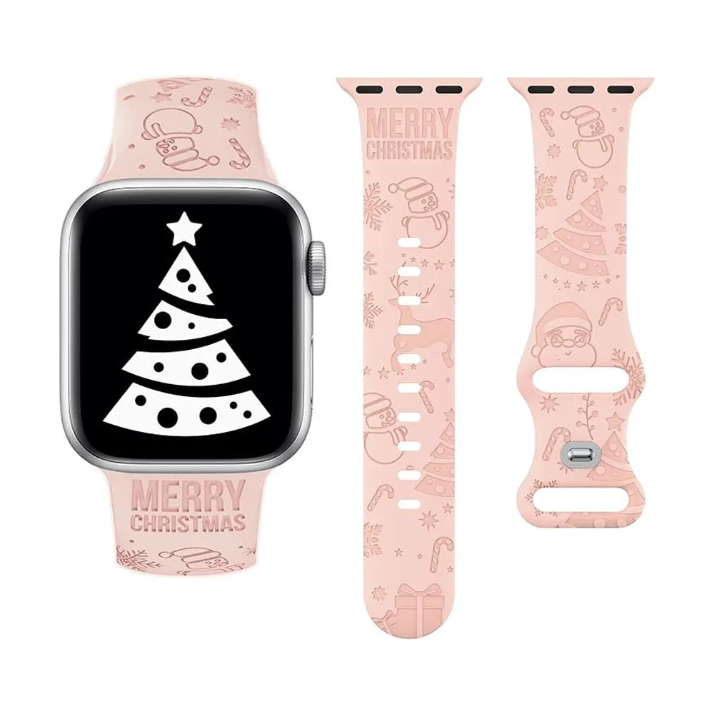 Christmas Engraved Strap For Apple Watch Band 49mm 46mm 45mm 44mm 42mm 40 41 Bracelet correa IWatch Series 11 10 SE 9 8 7 Ultra