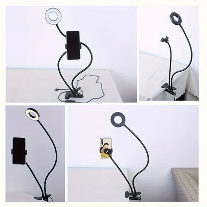 Selfie Ring Light with Phone Holder Clip-On Selfie Light Adjustable Flexible Gooseneck 2-in-1 Desk Ring Lamp for Live Streaming