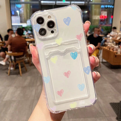 Case For iPhone 16 15 14 13 12 11 Pro Max Black White Love Heart Clear Phone Cover For iPhone XS X 7 8 Plus Wallet Card Bag Case