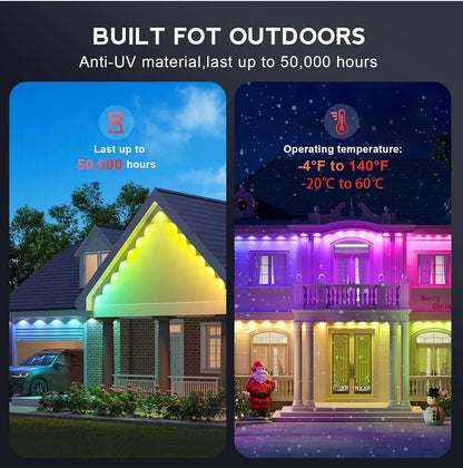 Smart RGBIC LED Eave Lights 100FT Permanent Outdoor Waterproof WiFi Dimmable with Alexa Google Tuya for Holiday Party Home Decor