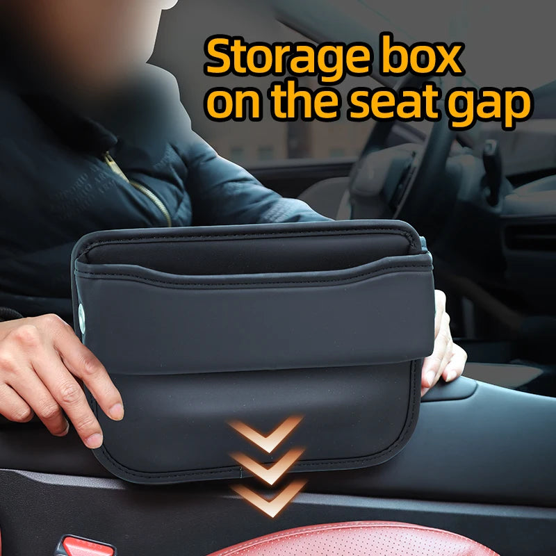 Car Seats Gap Bag Case Storage Bag PU Leather Auto Console Side Seat Pocket Organizer Reserved Charging Cable Hole Universal