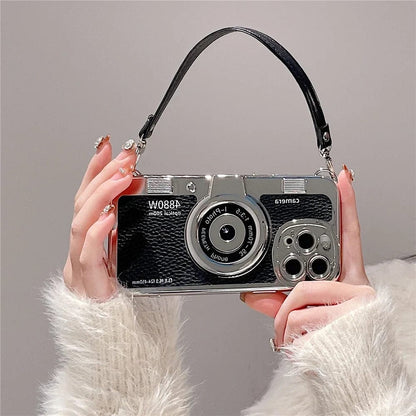 Luxury Retro Stereo Camera Lanyard iPhone Case