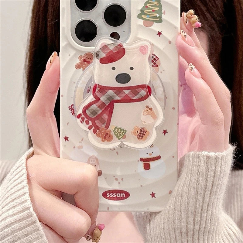 Korean Cute Quicksand Christmas Puppy Magnetic Holder Grip Tok Griptok Phone Stand Support For iPhone For Pad Magsafe Smart Tok