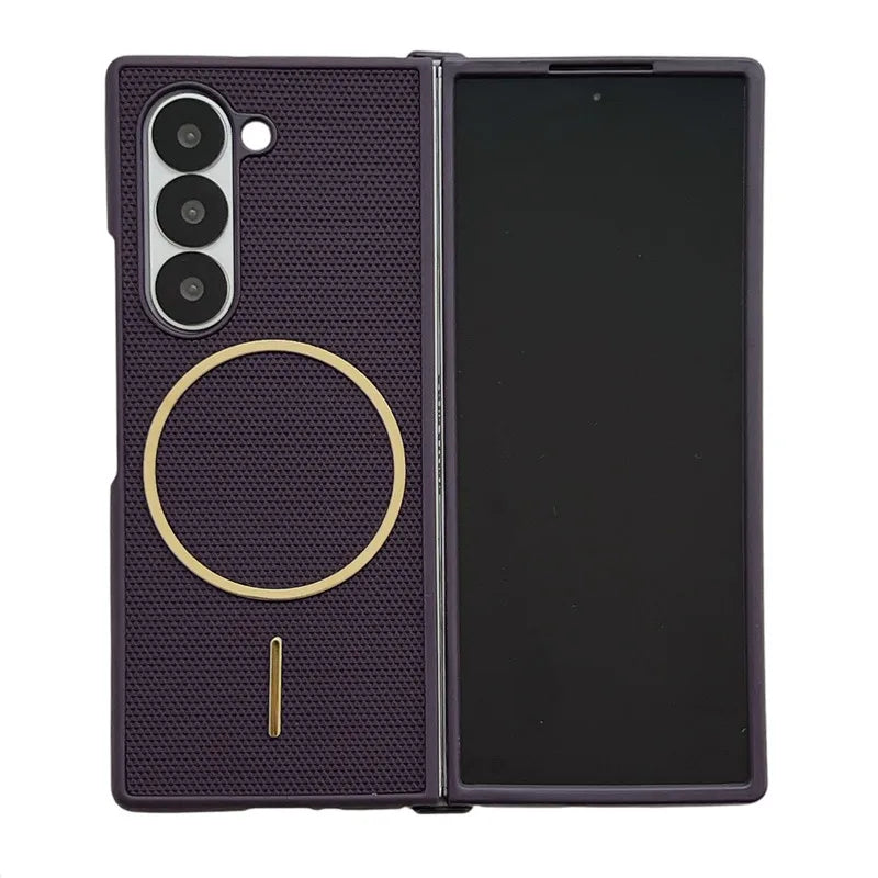 Business Leather Gold Magnetic Coil Phone Case For Samsung Galaxy Z Fold 7 Z Fold6 Fold 5 4 3 Luxury Full Protective Thin Cover