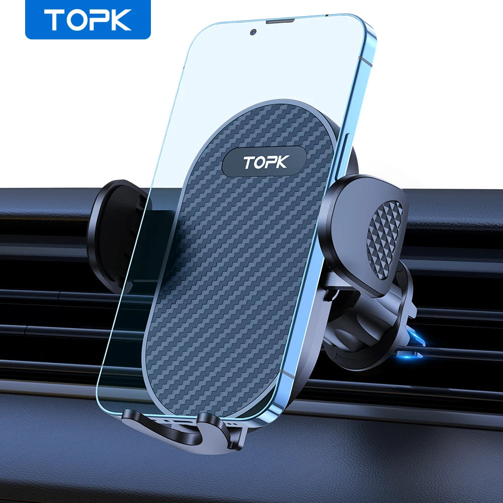 TOPK Car Phone Holder Mount,[Upgraded Support Function] Metal Hook Cell Phone Holder For Car Air Vent Compatible With All Phone