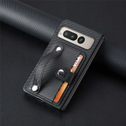 for Google Pixel Fold Case Shockproof Protect Lens Wristband Card Slot Stand Holder Shell PU Leather Carbon Texture Cover Fundas