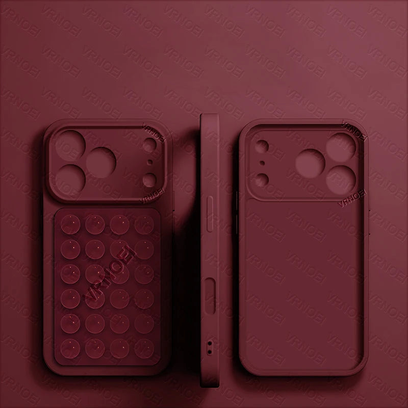 Fashion 2IN1 Suction Cup Bracket Lens Protection Phone Cases For iPhone 17 16 13 11 14 15 12 17 Pro Max Case Phone Accessories