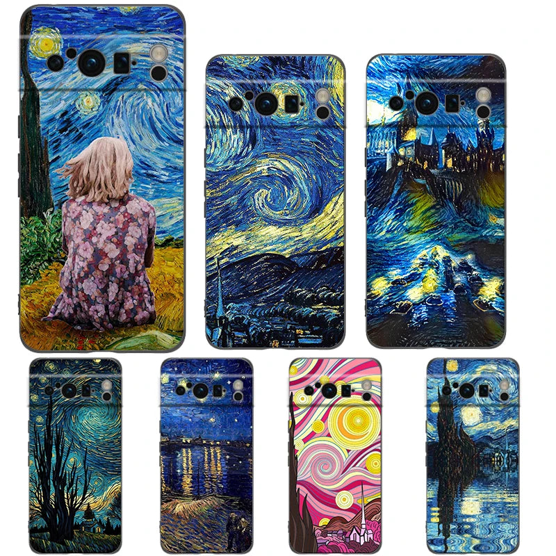 Phone Case Cover for Google Pixel 9 8 7 6 9A 8A 7A 6A Pro 10 9 Pro XL Soft TPU Shell Capas Van Gogh Art Starry Night Aesthetics