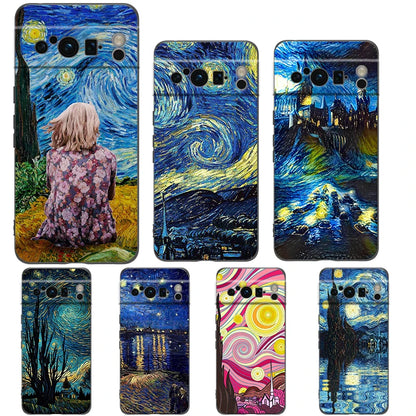 Phone Case Cover for Google Pixel 9 8 7 6 9A 8A 7A 6A Pro 10 9 Pro XL Soft TPU Shell Capas Van Gogh Art Starry Night Aesthetics
