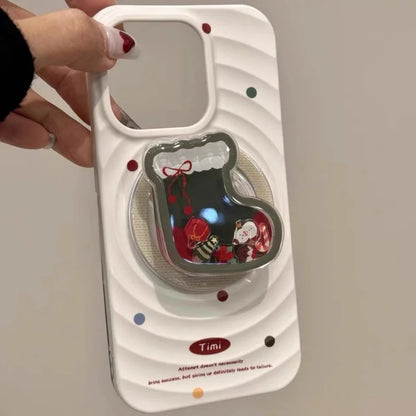 Cute Cartoon Shake Christmas Sock for Magsafe Griptok Phone Holder Finger Ring Stand Support for IPhone 15 16 17 Girl Bracket