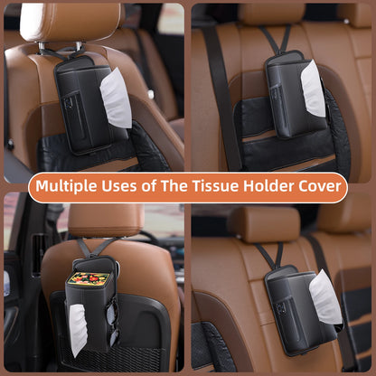 Leather Car Storage Bag  Auto Seat Organizer Tissue Bag Water Cup Holder Mesh Storage Pocket Car Storage Box With Hanging