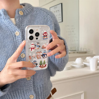 Cute Cartoon Santa Claus Snowman Shake Quicksand 3D Bling Glitter Phone Cover For iPhone 16 14 13 15Pro Max Christmas Case