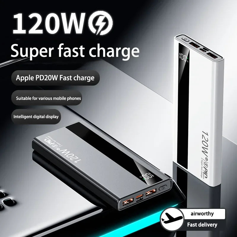 120W 200000mAh Power Bank High Capacity Super Fast Charging Power Bank Portable Battery Charger For Huawei iPhone Samsung Xiaomi