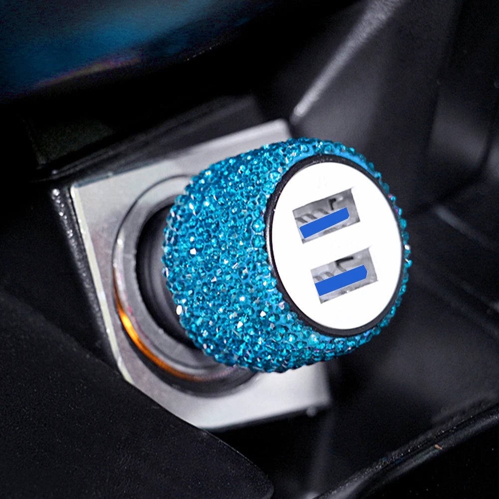 Car Bling USB Styling Diamond Car Accessories Interior Car Dual USB Charger Port Fast Adapter Car Accessories Interior for Woman