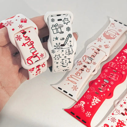 New design Christmas Band for Apple Watch Series 11 10 9 8 7 6 5 SE strap Engraved silicone Ultra 3-2 49mm 40-41-42-44mm 45-46mm