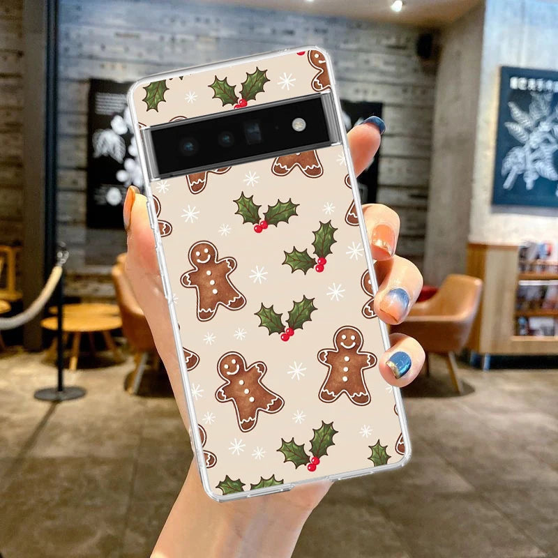Phone Case For Google Pixel 9 8 7 6 9A 8A 7A 6A 5 4 5A 4A 3A Pro XL Soft Clear TPU Transparent Cover Cartoon Christmas