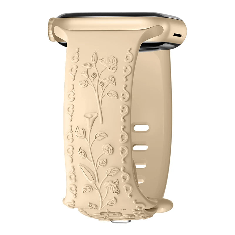 Flower Engraved Strap For Apple Watch Band 44mm 45mm 41mm 40mm 49mm 46mm 42mm Bracelet iwatch Series 11 10 SE 9 8 7 6 5 Ultra 2