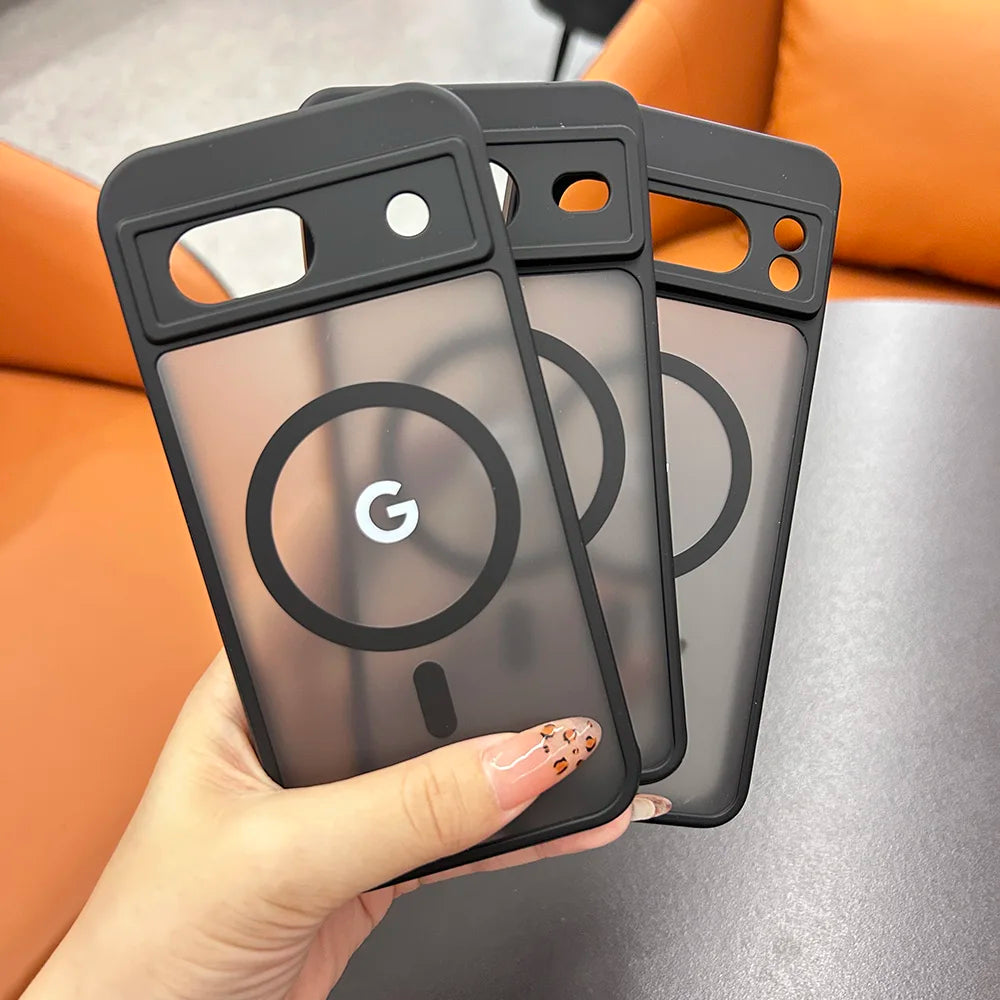 For Google Pixel 8Pro 8 8A 7Pro 7 7A 6 Case Magnetic Charging Matte Clear Shockproof Cover Wireless Charging Translucent Frosted
